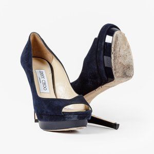 Jimmy Choo Navy Blue Suede Dahlia Platform Pumps